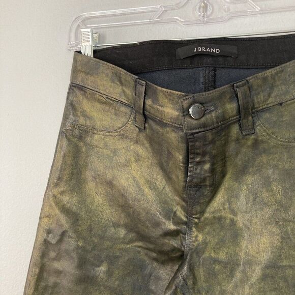 J Brand Jeans Womens 25 Super Skinny Coated Black Tar Dark Bronze Metallic‎ NEW - Picture 2 of 14